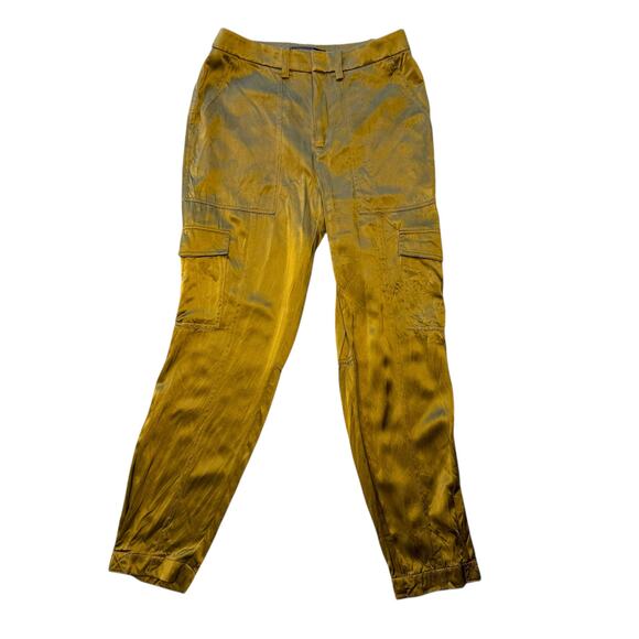 Banana Republic Women's Allure 100% Silk Cargo Pants Dark Chartreuse Size 0 - Picture 10 of 12